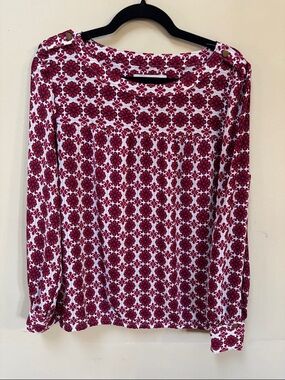 LOFT White and Red Floral-Print Long Sleeve Top